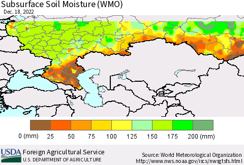 Russian Federation Subsurface Soil Moisture (WMO) Thematic Map For 12/12/2022 - 12/18/2022