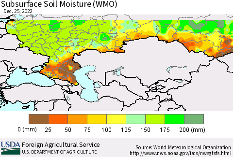 Russian Federation Subsurface Soil Moisture (WMO) Thematic Map For 12/19/2022 - 12/25/2022