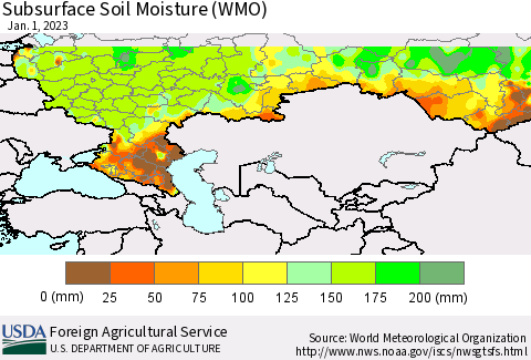 Russian Federation Subsurface Soil Moisture (WMO) Thematic Map For 12/26/2022 - 1/1/2023