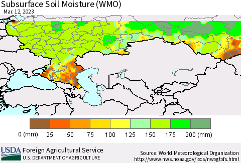 Russian Federation Subsurface Soil Moisture (WMO) Thematic Map For 3/6/2023 - 3/12/2023