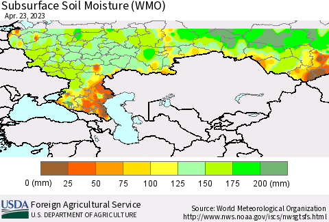 Russian Federation Subsurface Soil Moisture (WMO) Thematic Map For 4/17/2023 - 4/23/2023
