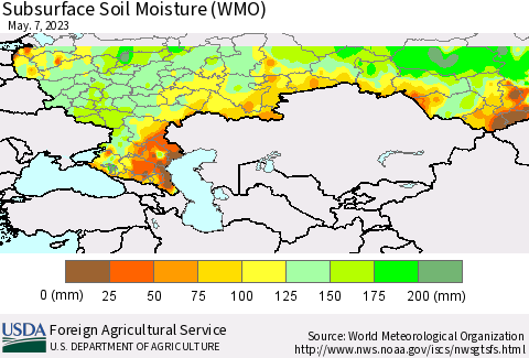Russian Federation Subsurface Soil Moisture (WMO) Thematic Map For 5/1/2023 - 5/7/2023