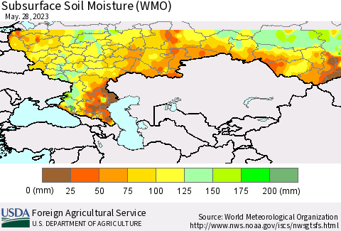 Russian Federation Subsurface Soil Moisture (WMO) Thematic Map For 5/22/2023 - 5/28/2023