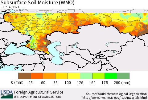 Russian Federation Subsurface Soil Moisture (WMO) Thematic Map For 5/29/2023 - 6/4/2023