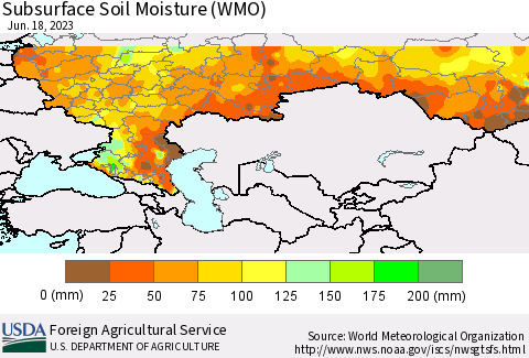 Russian Federation Subsurface Soil Moisture (WMO) Thematic Map For 6/12/2023 - 6/18/2023