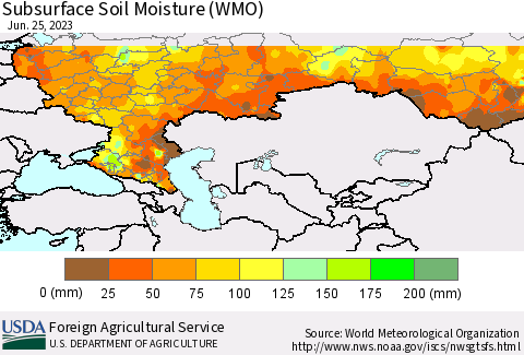 Russian Federation Subsurface Soil Moisture (WMO) Thematic Map For 6/19/2023 - 6/25/2023