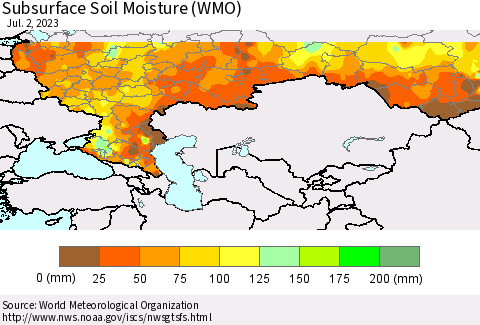 Russian Federation Subsurface Soil Moisture (WMO) Thematic Map For 6/26/2023 - 7/2/2023