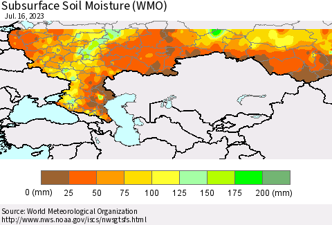 Russian Federation Subsurface Soil Moisture (WMO) Thematic Map For 7/10/2023 - 7/16/2023