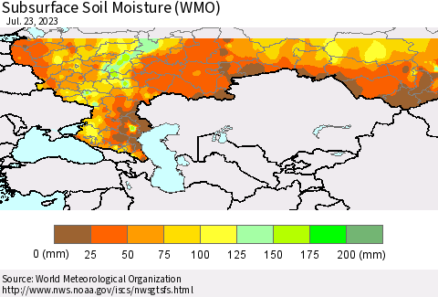 Russian Federation Subsurface Soil Moisture (WMO) Thematic Map For 7/17/2023 - 7/23/2023