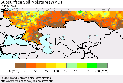 Russian Federation Subsurface Soil Moisture (WMO) Thematic Map For 7/31/2023 - 8/6/2023