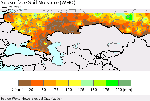 Russian Federation Subsurface Soil Moisture (WMO) Thematic Map For 8/14/2023 - 8/20/2023