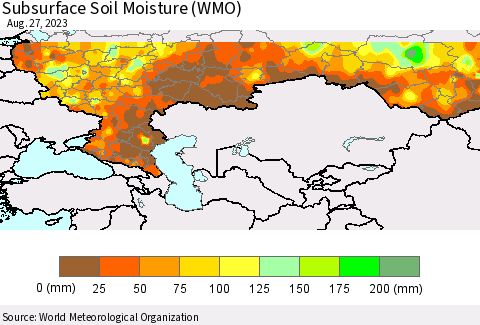 Russian Federation Subsurface Soil Moisture (WMO) Thematic Map For 8/21/2023 - 8/27/2023