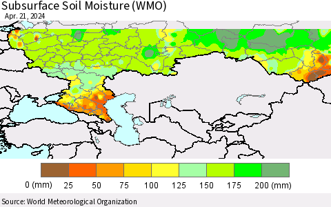 Russian Federation Subsurface Soil Moisture (WMO) Thematic Map For 4/15/2024 - 4/21/2024