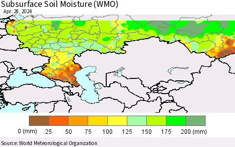 Russian Federation Subsurface Soil Moisture (WMO) Thematic Map For 4/22/2024 - 4/28/2024