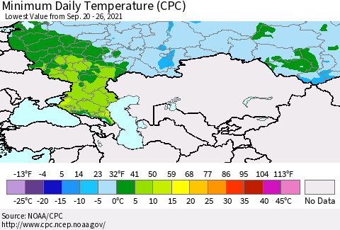 Russian Federation Minimum Daily Temperature (CPC) Thematic Map For 9/20/2021 - 9/26/2021