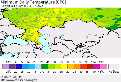 Russian Federation Minimum Daily Temperature (CPC) Thematic Map For 7/11/2022 - 7/17/2022