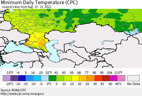Russian Federation Minimum Daily Temperature (CPC) Thematic Map For 8/15/2022 - 8/21/2022