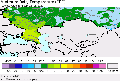 Russian Federation Minimum Daily Temperature (CPC) Thematic Map For 9/12/2022 - 9/18/2022