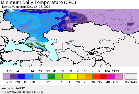 Russian Federation Minimum Daily Temperature (CPC) Thematic Map For 12/12/2022 - 12/18/2022