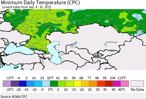 Russian Federation Minimum Daily Temperature (CPC) Thematic Map For 9/4/2023 - 9/10/2023