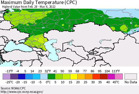 Russian Federation Maximum Daily Temperature (CPC) Thematic Map For 2/28/2022 - 3/6/2022