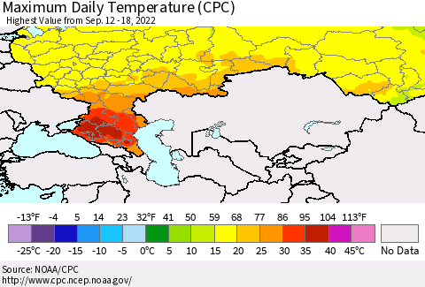 Russian Federation Maximum Daily Temperature (CPC) Thematic Map For 9/12/2022 - 9/18/2022