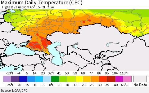 Russian Federation Maximum Daily Temperature (CPC) Thematic Map For 4/15/2024 - 4/21/2024