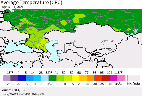 Russian Federation Average Temperature (CPC) Thematic Map For 4/5/2021 - 4/11/2021