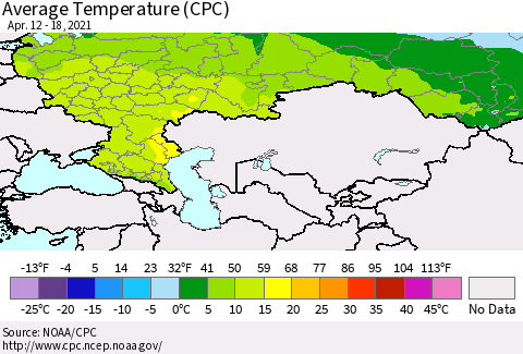 Russian Federation Average Temperature (CPC) Thematic Map For 4/12/2021 - 4/18/2021