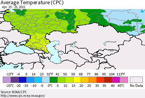 Russian Federation Average Temperature (CPC) Thematic Map For 4/19/2021 - 4/25/2021