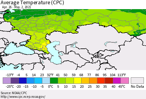 Russian Federation Average Temperature (CPC) Thematic Map For 4/26/2021 - 5/2/2021
