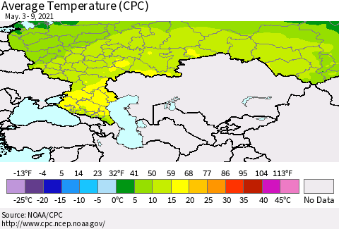 Russian Federation Average Temperature (CPC) Thematic Map For 5/3/2021 - 5/9/2021