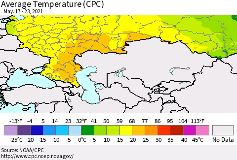 Russian Federation Average Temperature (CPC) Thematic Map For 5/17/2021 - 5/23/2021