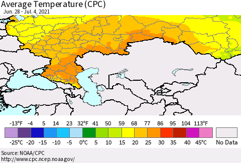 Russian Federation Average Temperature (CPC) Thematic Map For 6/28/2021 - 7/4/2021