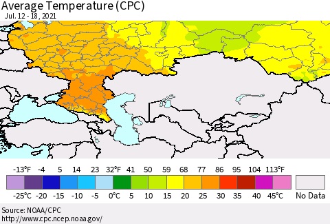 Russian Federation Average Temperature (CPC) Thematic Map For 7/12/2021 - 7/18/2021