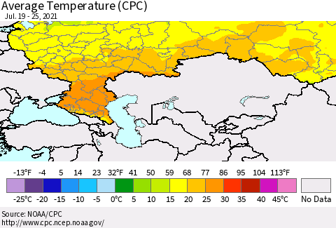 Russian Federation Average Temperature (CPC) Thematic Map For 7/19/2021 - 7/25/2021