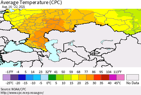 Russian Federation Average Temperature (CPC) Thematic Map For 8/16/2021 - 8/22/2021