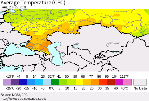 Russian Federation Average Temperature (CPC) Thematic Map For 8/23/2021 - 8/29/2021