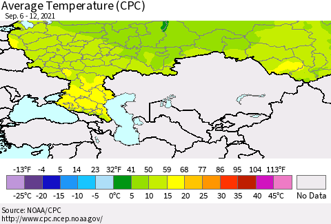 Russian Federation Average Temperature (CPC) Thematic Map For 9/6/2021 - 9/12/2021
