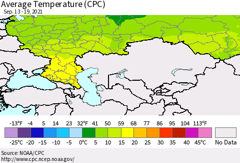 Russian Federation Average Temperature (CPC) Thematic Map For 9/13/2021 - 9/19/2021