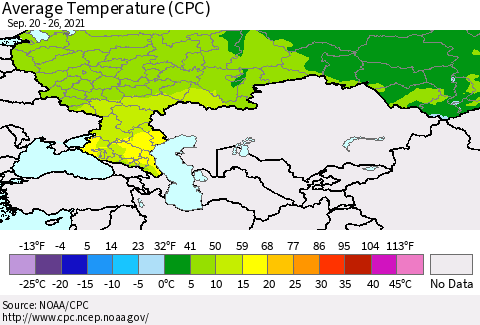 Russian Federation Average Temperature (CPC) Thematic Map For 9/20/2021 - 9/26/2021