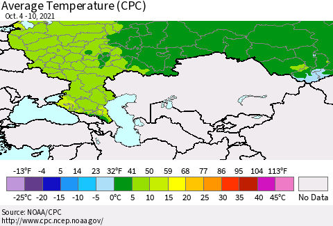 Russian Federation Average Temperature (CPC) Thematic Map For 10/4/2021 - 10/10/2021