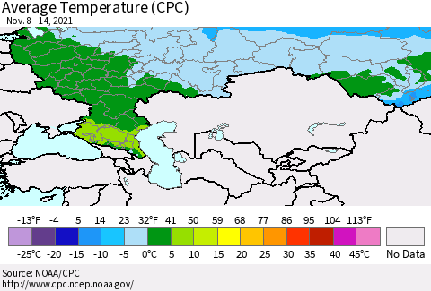 Russian Federation Average Temperature (CPC) Thematic Map For 11/8/2021 - 11/14/2021
