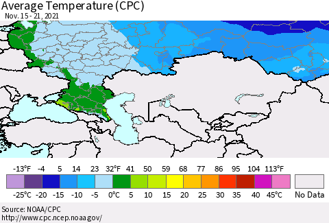 Russian Federation Average Temperature (CPC) Thematic Map For 11/15/2021 - 11/21/2021