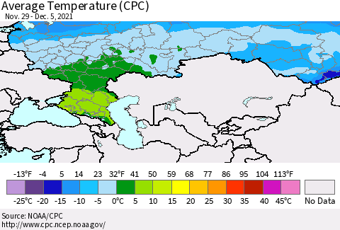 Russian Federation Average Temperature (CPC) Thematic Map For 11/29/2021 - 12/5/2021