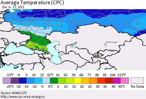 Russian Federation Average Temperature (CPC) Thematic Map For 12/6/2021 - 12/12/2021