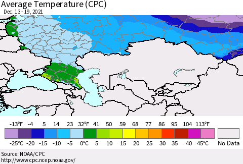 Russian Federation Average Temperature (CPC) Thematic Map For 12/13/2021 - 12/19/2021