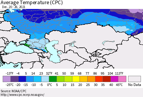 Russian Federation Average Temperature (CPC) Thematic Map For 12/20/2021 - 12/26/2021