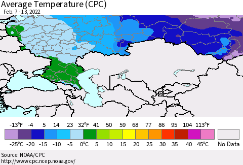 Russian Federation Average Temperature (CPC) Thematic Map For 2/7/2022 - 2/13/2022
