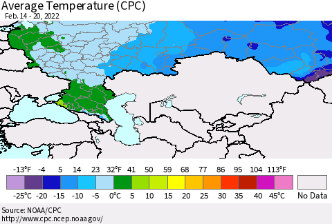 Russian Federation Average Temperature (CPC) Thematic Map For 2/14/2022 - 2/20/2022